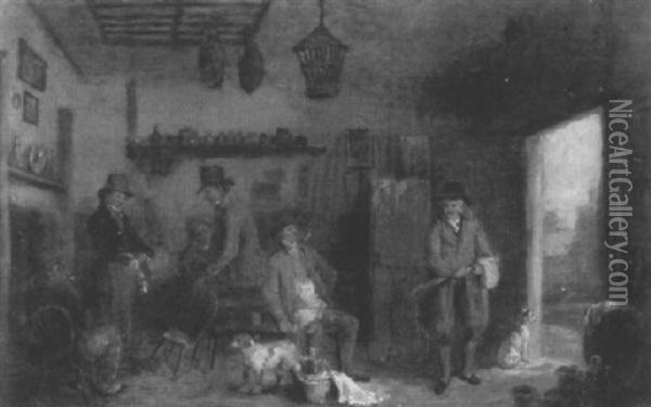 Figures In An Inn Interior Oil Painting - Edmund Bristow