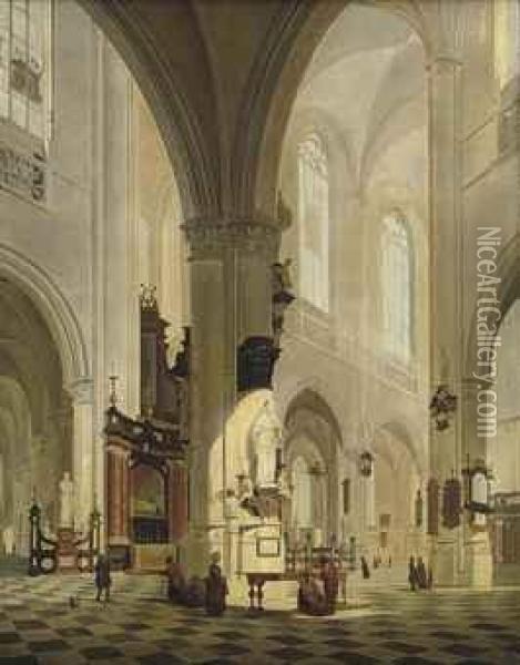 The Interior Of A Cathedral With Elegant Company Oil Painting - Josephus Christianus Nicolie