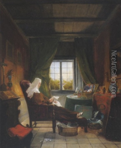 Lesende Nonne Oil Painting - Noel-Thomas-Joseph Clerian
