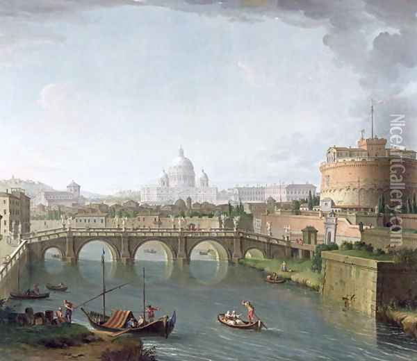 View of the Tiber Oil Painting - Antonio Joli