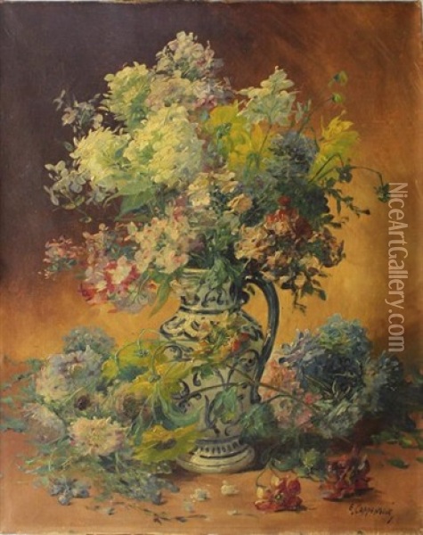 Bouquet De Fleurs Dans Un Pichet Oil Painting - Edmond Van Coppenolle