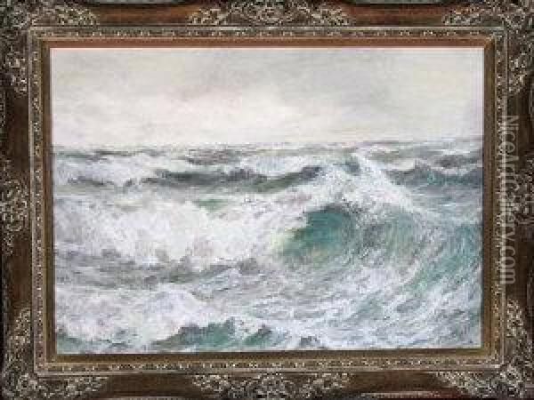 A Study Of Waves Breaking On The North East Coast Oil Painting - John Falconar Slater