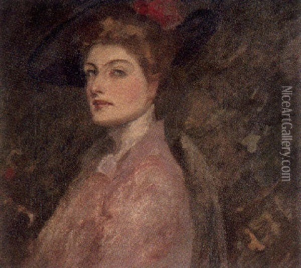 Portrait De Jeune Femme A La Robe Rouge (mademoiselle Jeanne Morel?) Oil Painting - Rupert Bunny