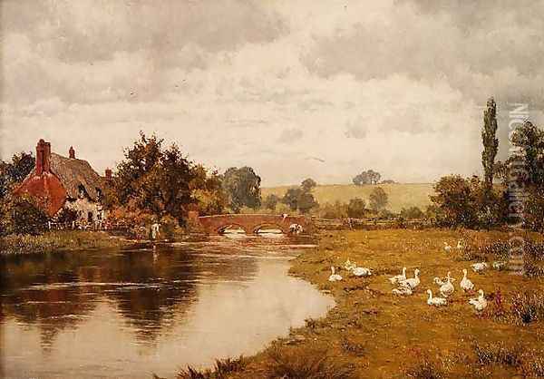 An Old Cottage by the Lambourn, Boxford, Berks Oil Painting - Edward Wilkins Waite