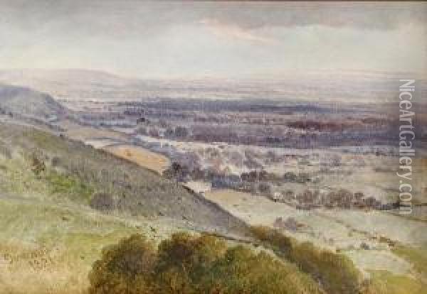 An English Countryside Vista Oil Painting - James Webb