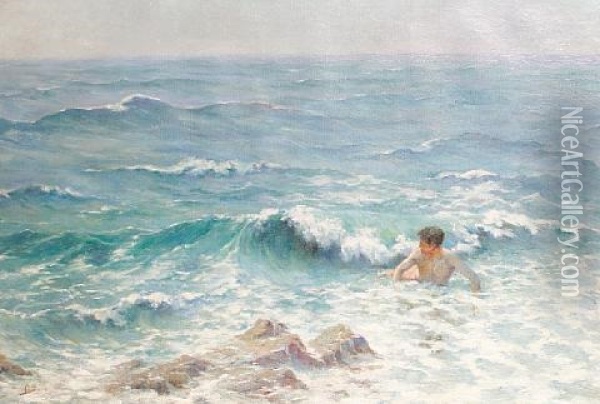 A Summer Swim Oil Painting - Vital Achille Raoul Barre