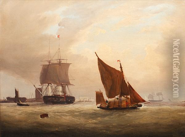 Fishing Boats In Harbour Oil Painting - Frederick Calvert