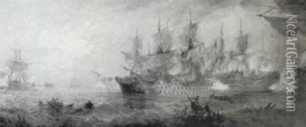 The Battle Of Trafalgar Oil Painting - William Adolphus Knell