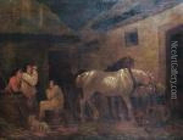 Stable Hands At Rest Oil Painting - George Morland