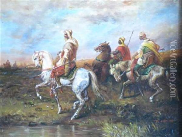 Arab Horsemen Oil Painting - Louis Berton