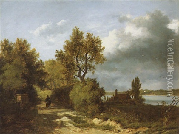 Wooded River Landscape With A Traveller Oil Painting - Patrick Nasmyth