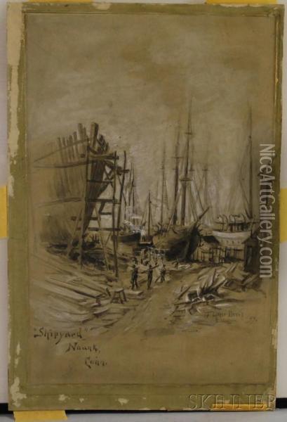Shipyard, Noank, Conn Oil Painting - Frederick Usher Devoll