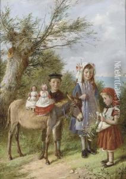 Dollies On A Donkey Oil Painting - Charles Hunt
