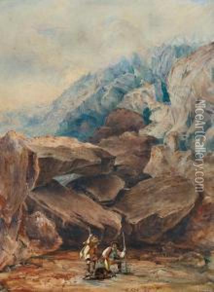 Gebirgslandschaft Mit Jagern Oil Painting - Friedrich Salathe