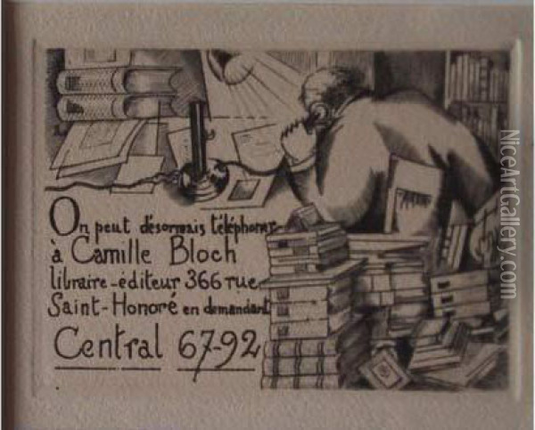 Carte De Telephone Pour Camille Bloch / Address Card For Camille Bloch. 1923 Oil Painting - Jean Emile Laboureur