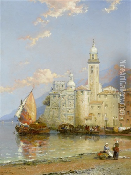 Amalfi-gulf Of Salerno And Camogli In The Riviera (pair) Oil Painting - Arthur Joseph Meadows