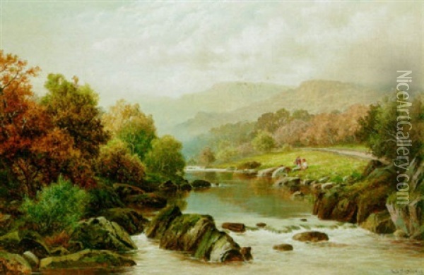 Looking Up The Lledr Valley From The Beaver Bridge, Betws-y-coed Oil Painting - William Henry Mander