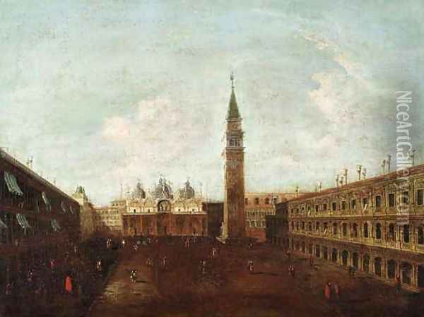 The Piazza de San Marco, looking east, the basilica beyond Oil Painting - Italian School