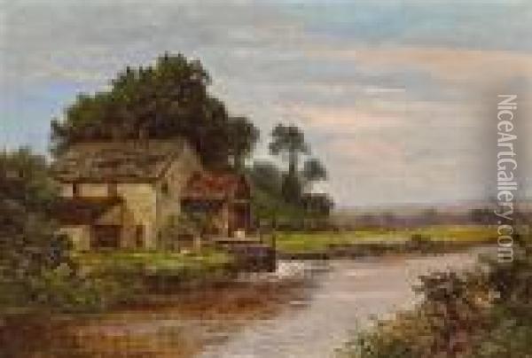 A Cottage By The River Oil Painting - Benjamin Williams Leader