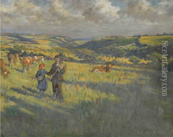 The Fields Above Newlyn Oil Painting - Stanhope Alexander Forbes