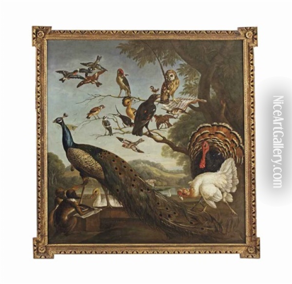 A Bird's Concert With Aesop's Fable Of The Stolen Feathers Oil Painting - Pieter Casteels III