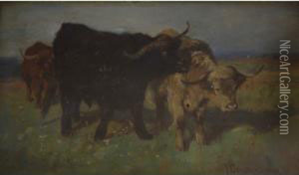 Highland Cattle Oil Painting - Joseph Denovan Adam