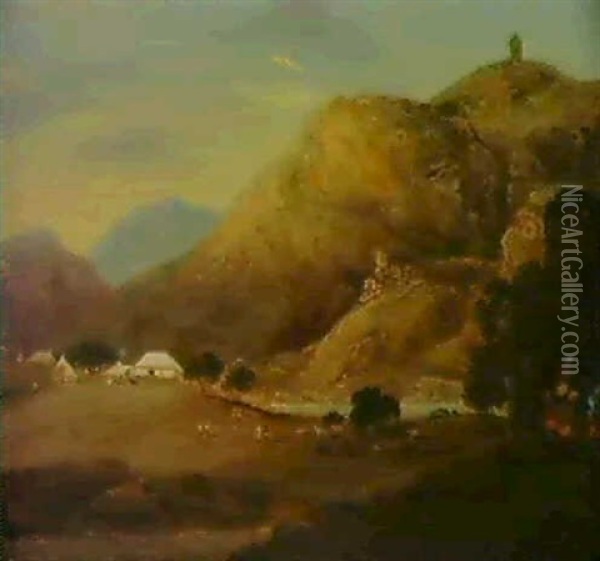 An Encampment By A River At Dusk Oil Painting - Charles (Sir) D'Oyly