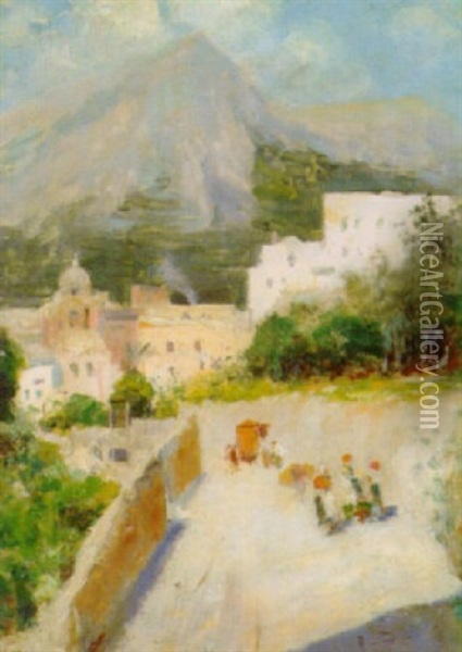 Per La Strada A Capri Oil Painting - Oscar Ricciardi