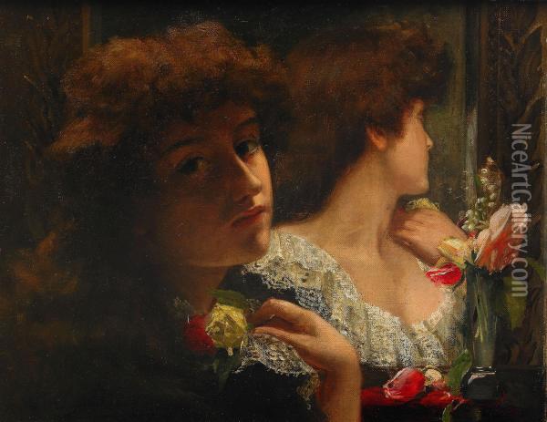 Flicka Vid Spegel Oil Painting - William Holyoake
