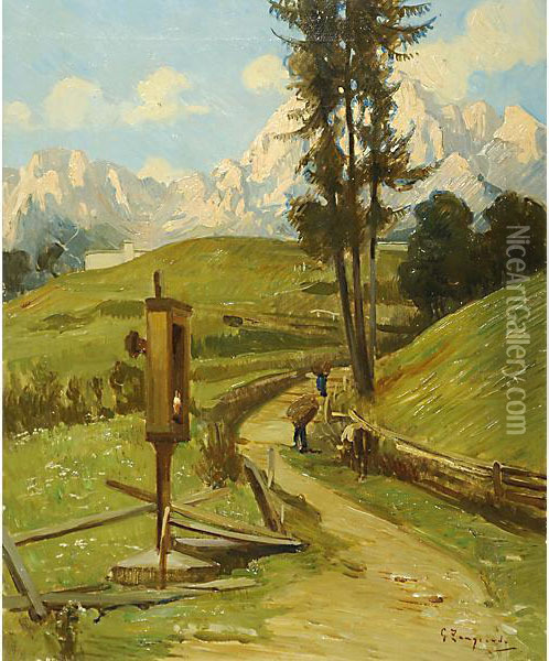 Lavoratori In Alta Montagna Oil Painting - Giovanni Zangrando