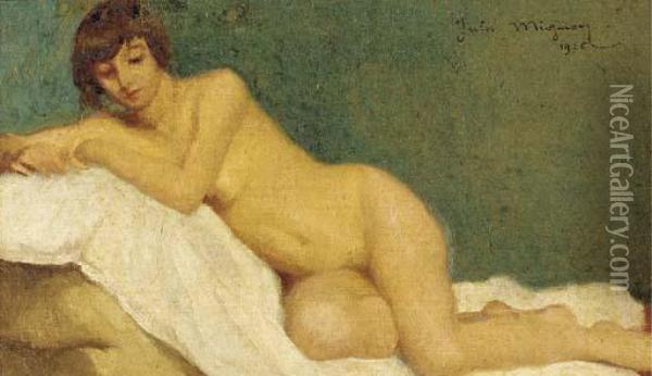 Reclining Female Nude Oil Painting - Jules Migonney