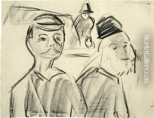 Drei Manner Oil Painting - Ernst Ludwig Kirchner
