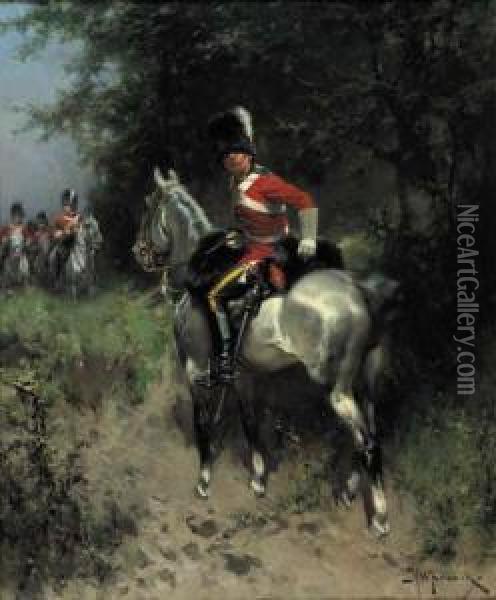 A Scout Of The Scots Greys Reporting Oil Painting - Hermanus Willem Koekkoek