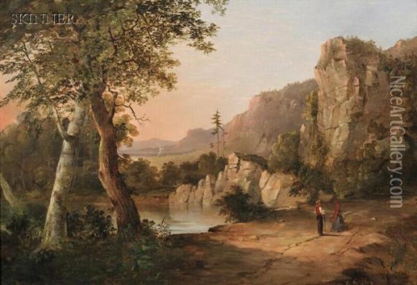 Figures By A Mountain Lake Oil Painting - Ambrose Andrews
