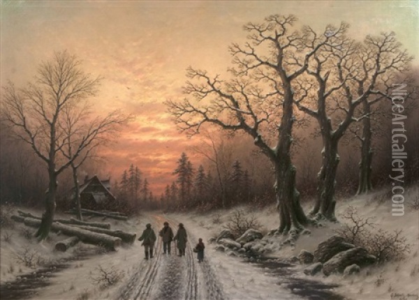 Abend Im Winterwald Oil Painting - Georg Schmitz