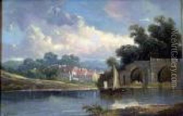 Oil, River Landscape Oil Painting - Henry Harold Vickers