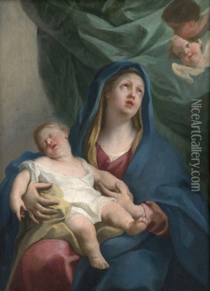 Die Madonna Mit Dem Kind Und Engeln Oil Painting - Jacopo Amigoni