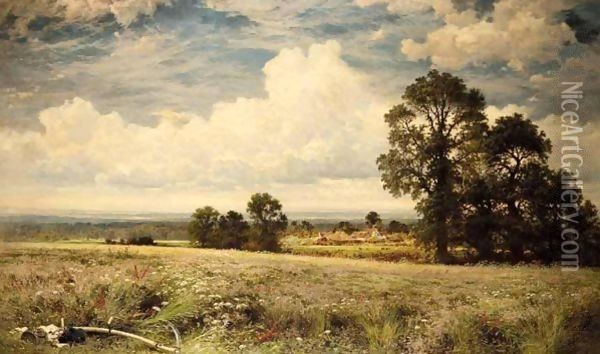 A Summer's Day - When The South Wind Congregates In Crowds. The Floating Mountains Of The Silver Clouds Oil Painting - Benjamin Williams Leader