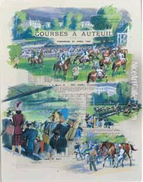 Programme Des Courses A Auteuil Oil Painting - Maurice Taquoy