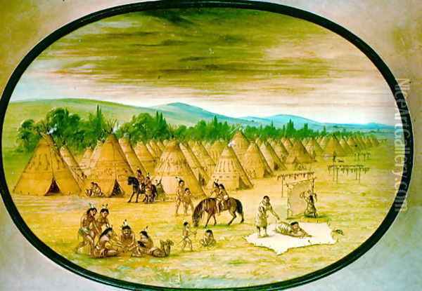 Tipi Village, c.1830 Oil Painting - George Catlin