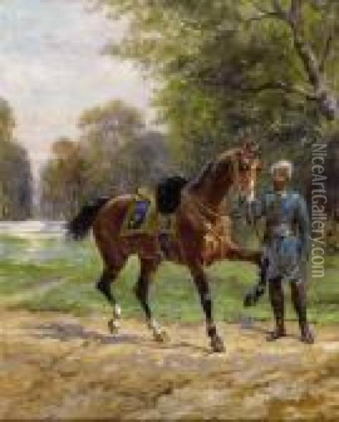 Cheval Aux Armes Couronnees Et Son Laquais Oil Painting - Olivier Pichat