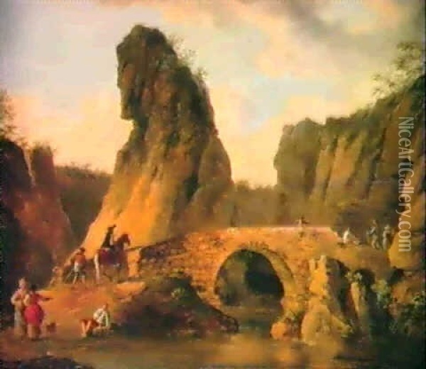 Ein Paar Belebte Schluchtland-schaften Oil Painting - Johann Jakob Meyer