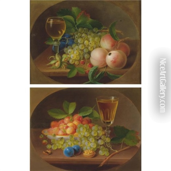 Still Life With Grapes (pair) Oil Painting - George Forster