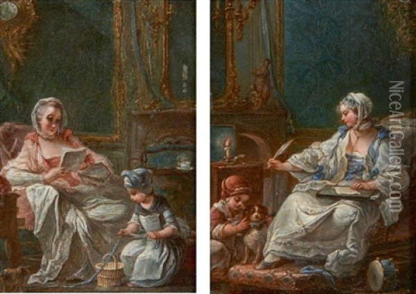 Deux Scenes D'interieur: Le Billet Doux Et La Correspondance (pair) Oil Painting - Francois Guerin