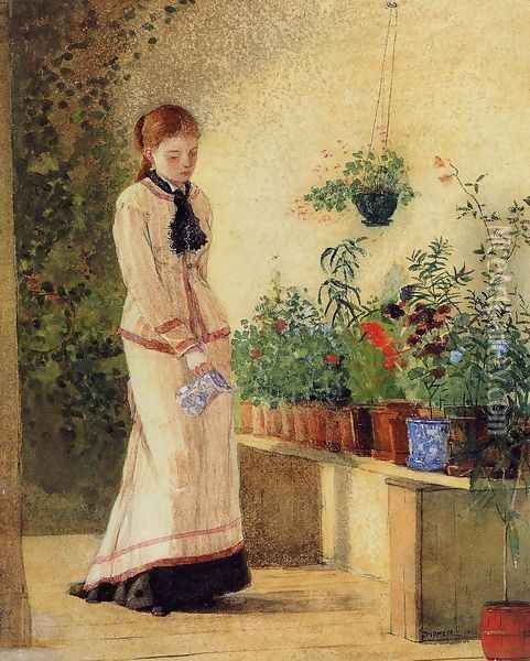 Girl Watering Plants Oil Painting - Winslow Homer