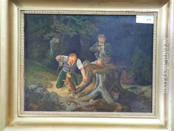 Fuchsjagd Im Wald Oil Painting - Joseph Kirchmair