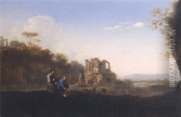Abraham And Isaac In An Italianate Landscape Oil Painting - Warnard van Rysen