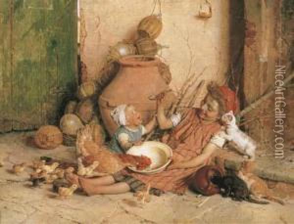 Feeding Time Oil Painting - Gaetano Chierici