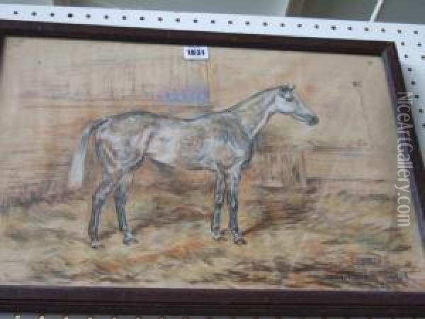 'clyming'; Horse In A Stable Interior Oil Painting - W. Wasdell Trickett