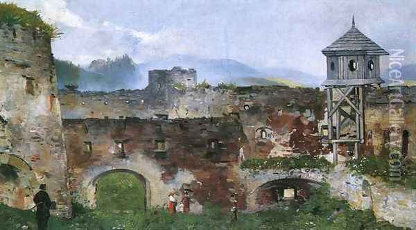 Ruins of a Castle in Lubowla Oil Painting - Antoni Gramatyka